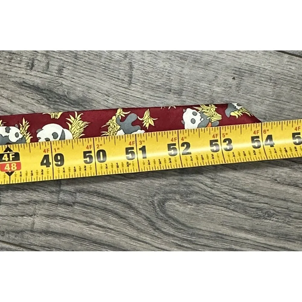 Kai Long  Panda Tie 100% Silk Hand‎ Made Burgundy Neck Tie